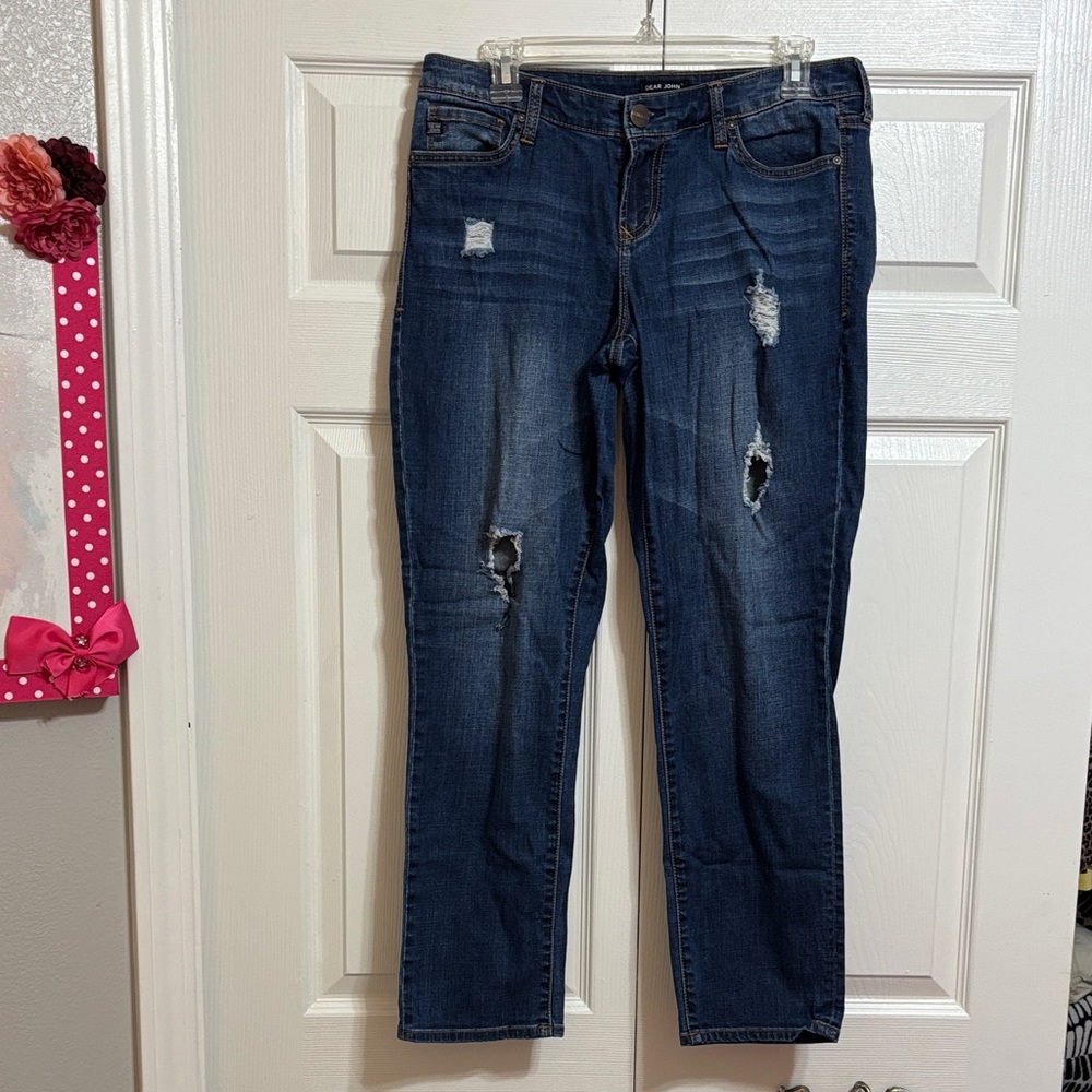 Dear John Dark Blue Distressed Straight Leg Jeans